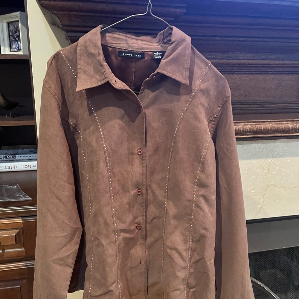 Brown washable Suede Women's Blouse NWT sz L